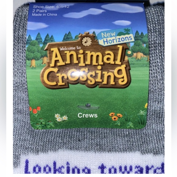 Animal Crossing New Horizons Crew Socks 2 Pair Men 6.5-12 Gray w Nook Slider NES - Picture 3 of 11